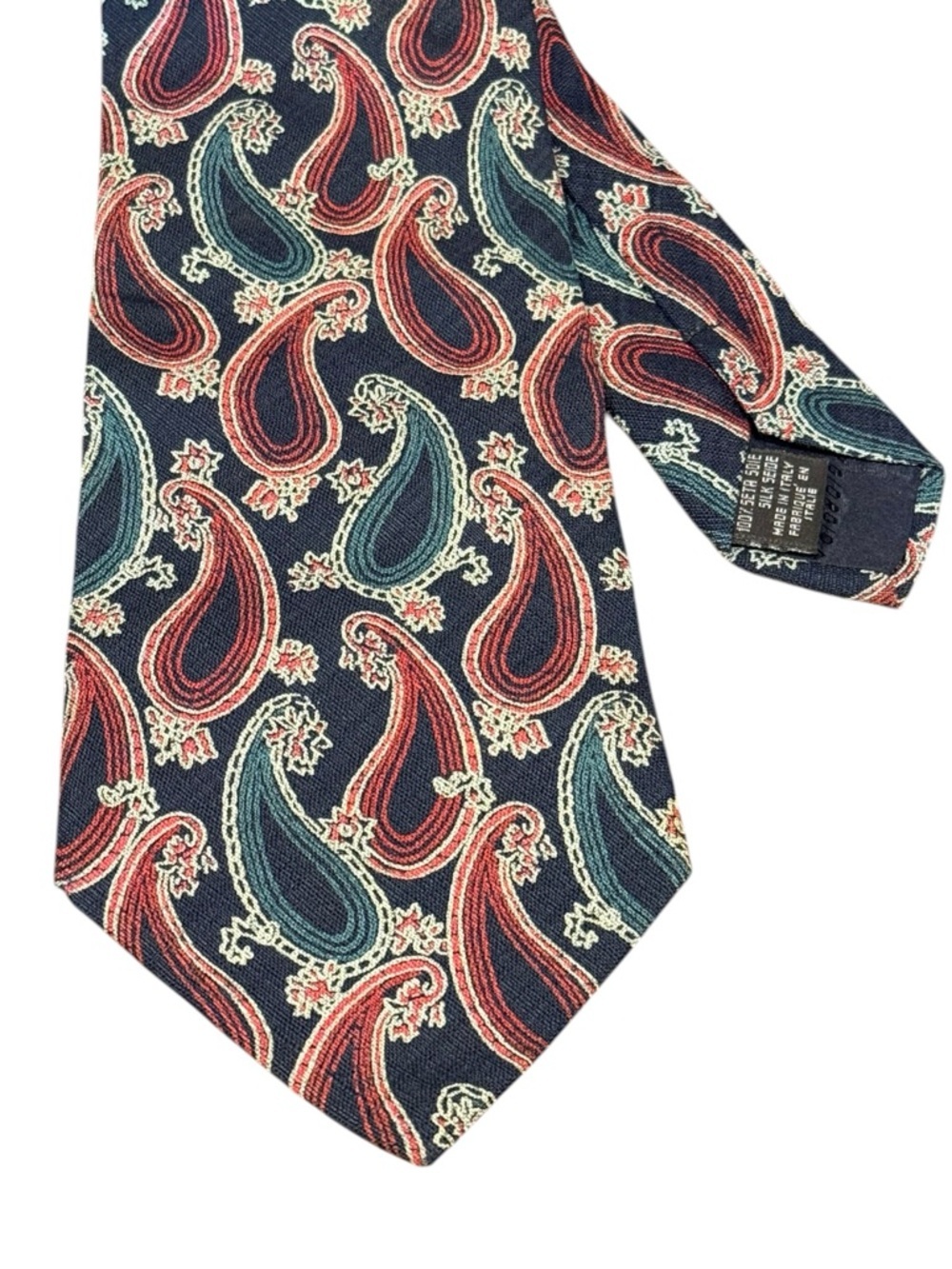 Giorgio Armani Cravatte Vintage Silk Paisley Tie Navy Burgundy Green Made Italy